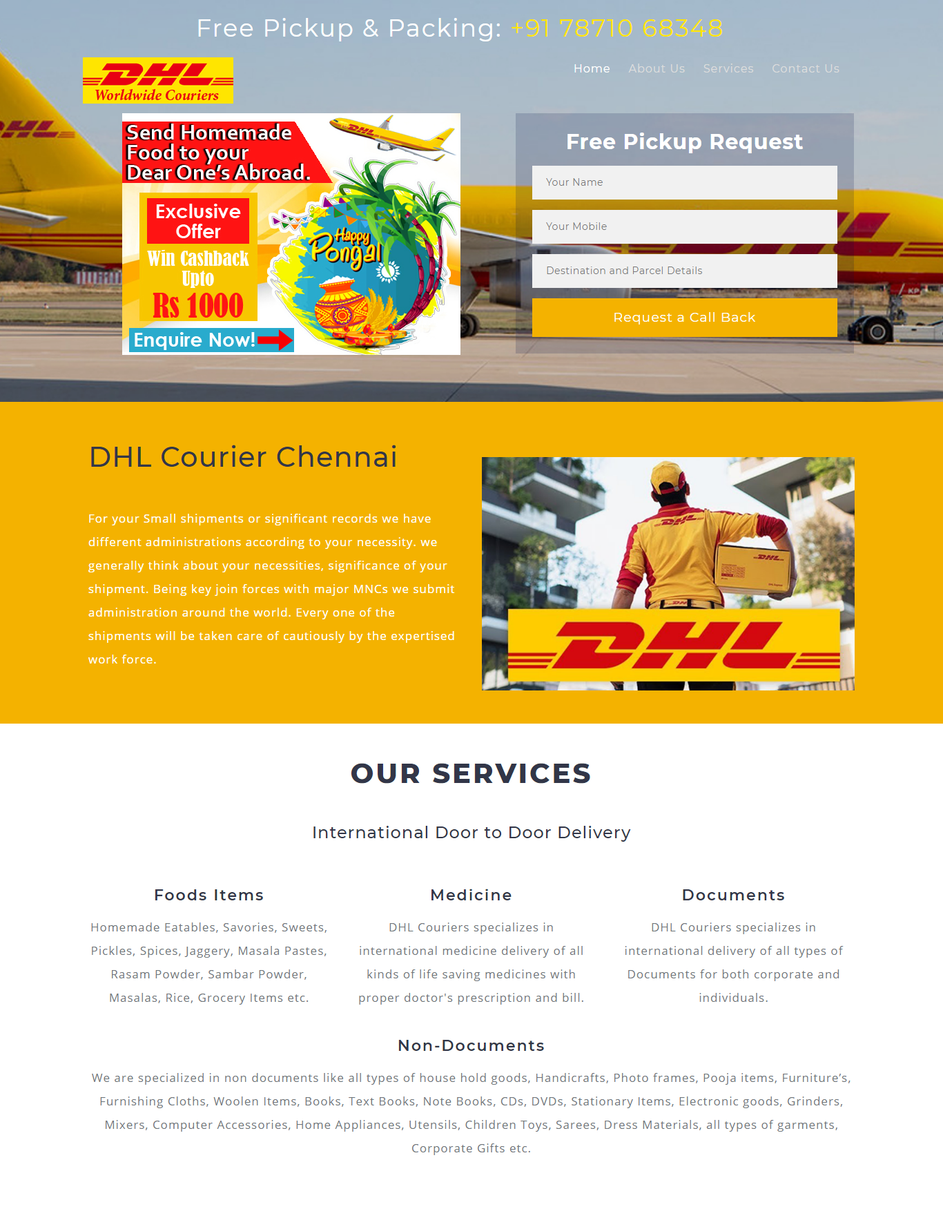 DHL Couriers - Single Page Web Design