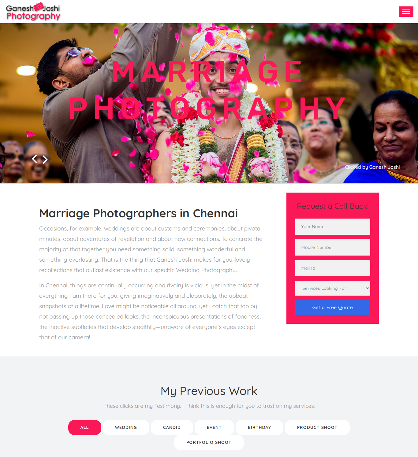 GaneshJoshi Photography - Multi-page Web Design